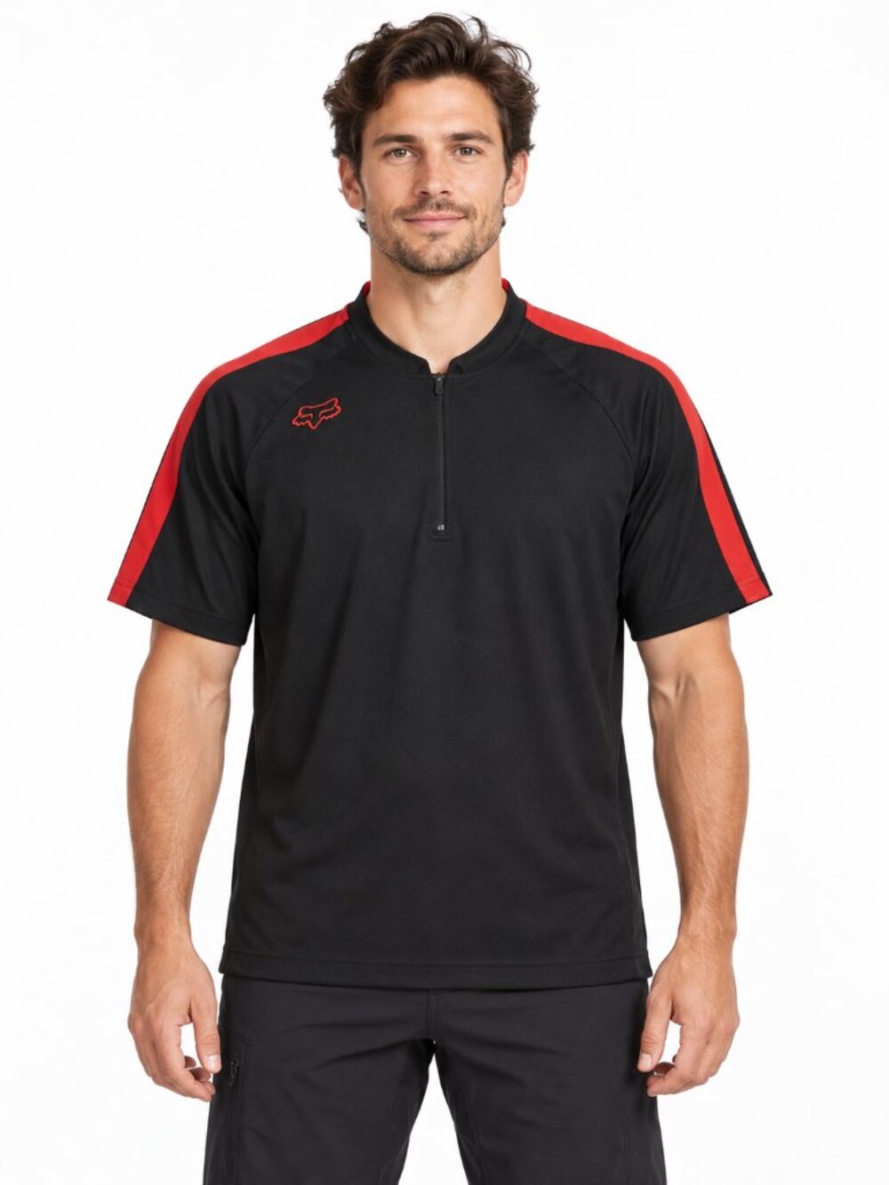 FOX Racing Men’s XL Cycling Jersey Black Red Quarter Zip MTB